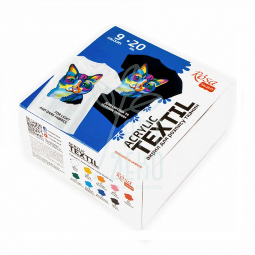 Набір фарб акрилових для тканини Cat, 9х20 мл, ROSA Talent