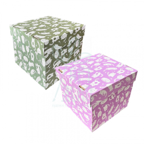 Коробка подарункова, гофрокартон "Котики", 22,5х22,5х20 см, Україна