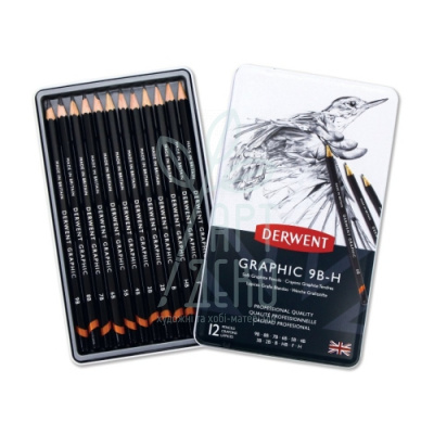 Набір олівців графітних Graphic Sketching Soft, 9B - H, в металевій коробці, 12 шт, DERWENT
