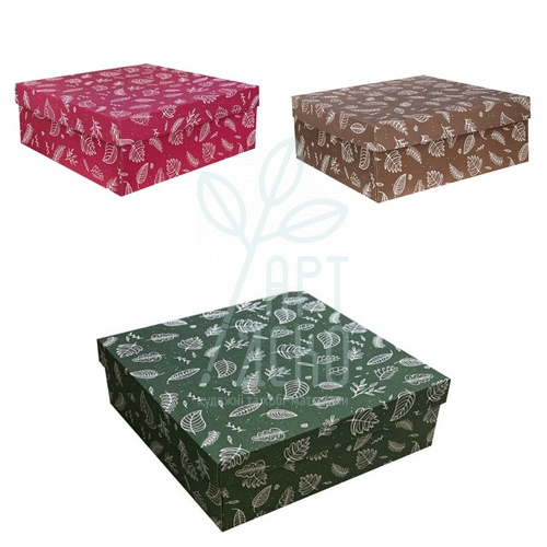 Коробка подарункова, гофрокартон "Листочки", 40х40х15 см, Україна