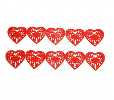 Набір декору з фетру "Мереживне серце" 5 см, червоне, 10 шт в пак