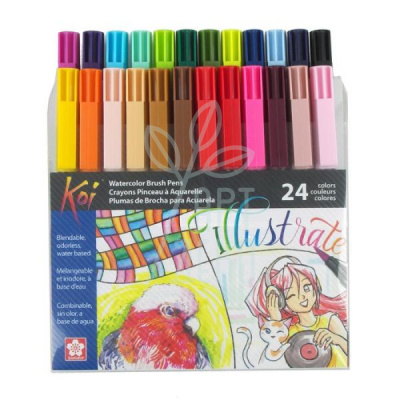 Набір маркерів-пензлів акварельних KOI Coloring Brush Pen, 24 шт., Sakura