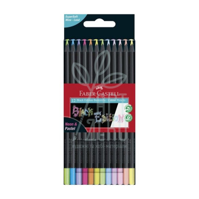 Набір олівців кольорових "Black Edition" Neon+Pastel, тригранні, 12 кол., Faber-Castell