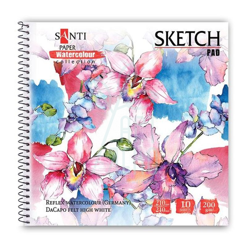 Альбом для акварелі Watercolour Collection "Flowers", спіраль, 210х210 мм, 200 г/м2, 10 л., Santi