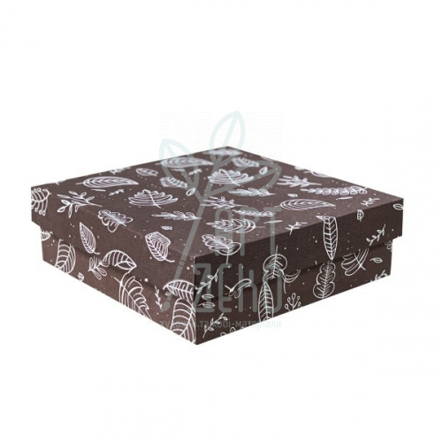 Коробка подарункова, гофрокартон "Листочки", 33х33х10 см, Україна