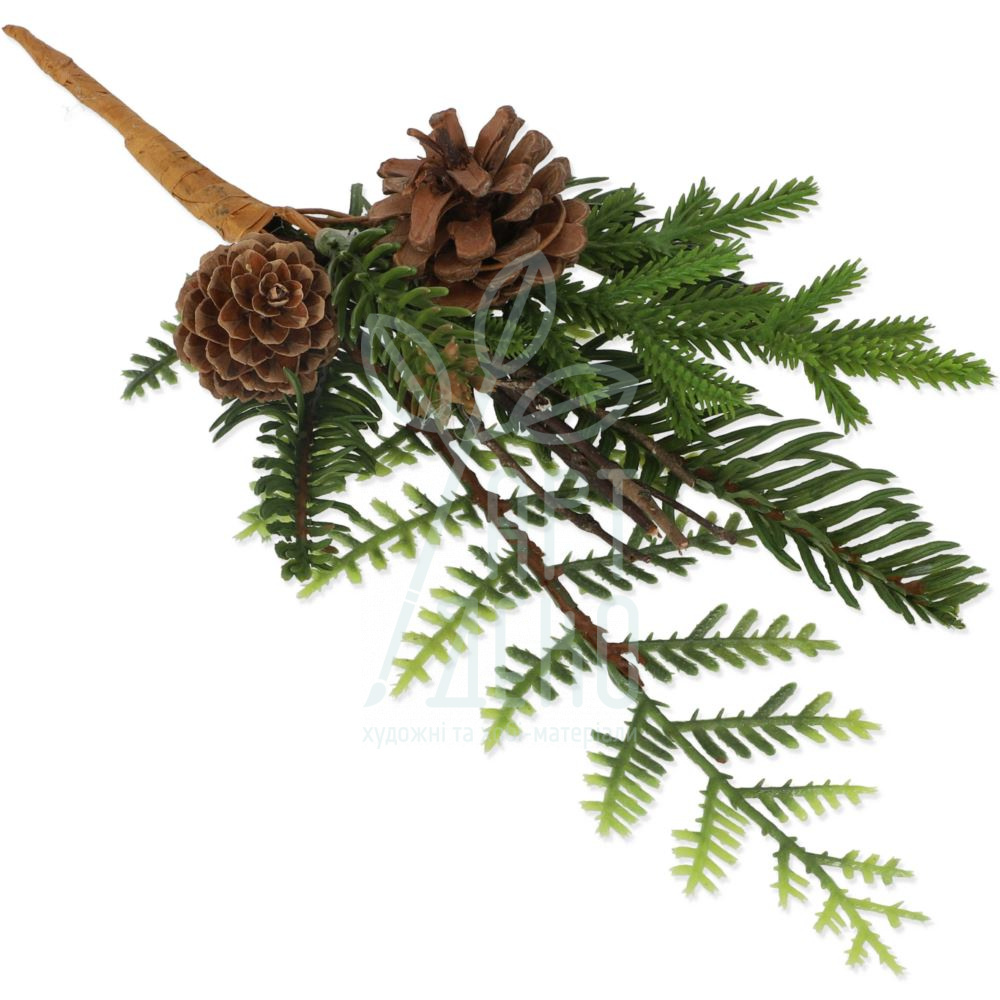 Гілка декоративна "Ялинка", з шишкою, 20 см