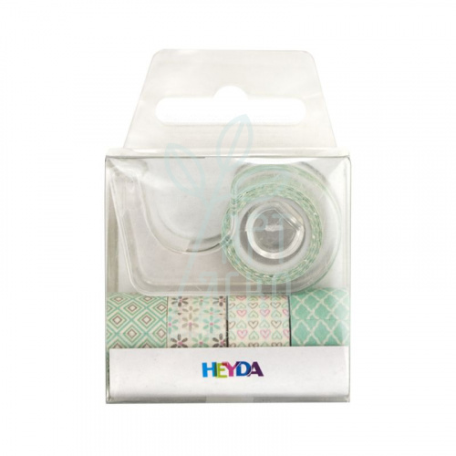 Набір стрічок паперових самоклеючих "Зелена пастель", з диспенсером, 12 мм х 3 м, 5 шт, Heyda