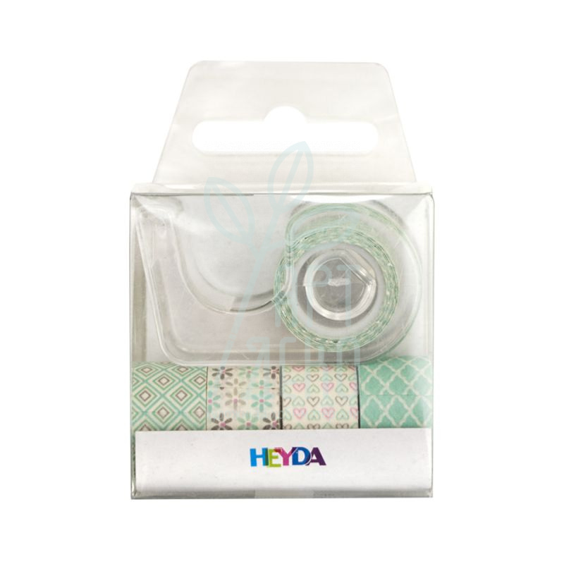 Набір стрічок паперових самоклеючих "Зелена пастель", з диспенсером, 12 мм х 3 м, 5 шт, Heyda