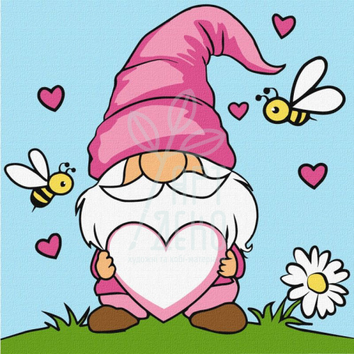 Набір для розпису за номерами "Закоханий гном", 25х25 см, Ідейка