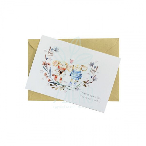 Листівка з конвертом "Зайчики", 10,5х14,8 см, Україна
