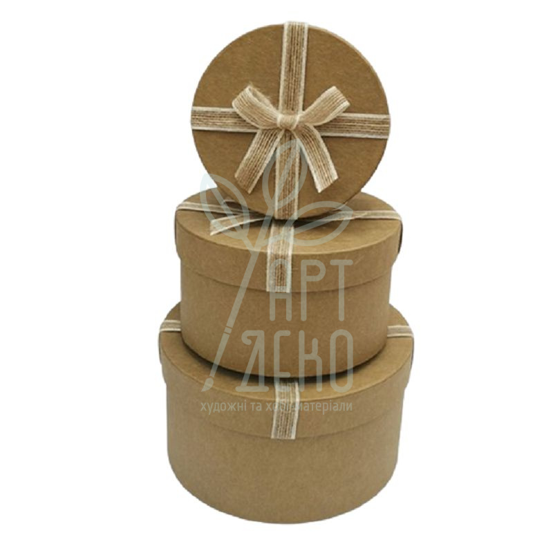 Коробка декоративна з бантом, кругла, крафткартон, Україна