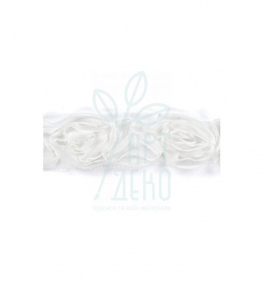 Стрічка з білими трояндами Ribbon - Rose White 1,5", 1 ярд, American Crafts