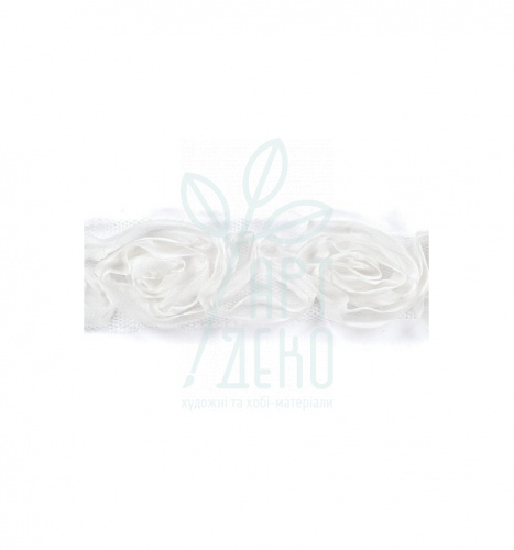 Стрічка з білими трояндами Ribbon - Rose White 1,5", 1 ярд, American Crafts