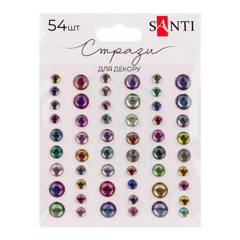 Набір страз самоклеючих, райдужні, 54 шт, Santi
