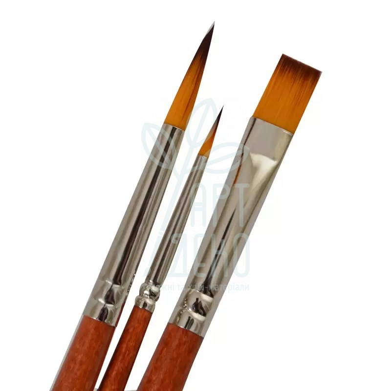 Набір пензлів художніх №2, Синтетика плоска (№10), кругла (№2, 8), к.р., 3 шт, Santi