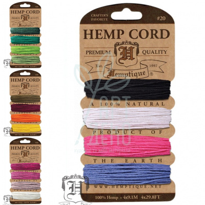 Набір шнурів конопляних Hemp Cord Card #20, 9,1 м/1 мм, 4 шт., Hemptique