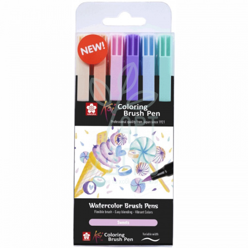 Набір маркерів-пензлів акварельних KOI Coloring Brush Pen, Sweets, 6 кол., Sakura
