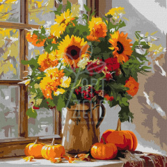 Набір для розпису за номерами "Осінній букет із соняхів", 40х40 см, Ідейка