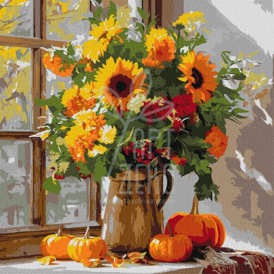 Набір для розпису за номерами "Осінній букет із соняхів", 40х40 см, Ідейка