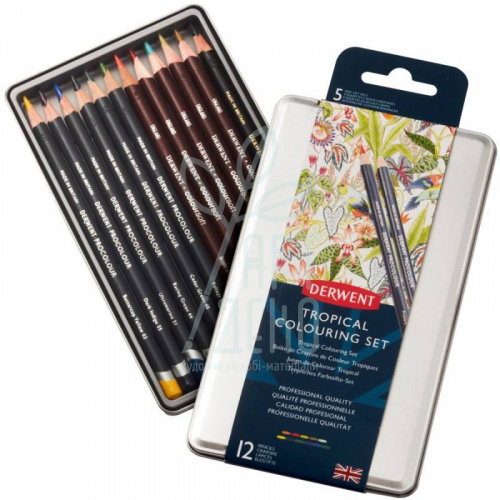 Набір олівців кольорових Tropical Gift Tag, в металевій коробці, 12 шт, DERWENT