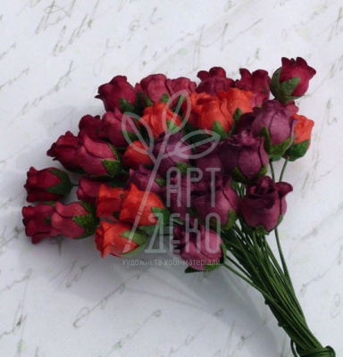 Квіти паперові Бутон шипшини, червоні тони, 0,8 см, 10 шт., Тайланд