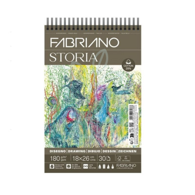 Альбом для рисунку STORIA, спіраль, 25% бавовна, 18х26 см, 180 г/м2, 30 л., Fabriano