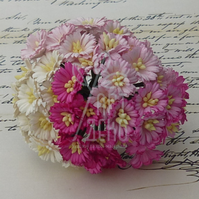 Квіти паперові Маргаритка, біло-рожеві тони, 2,5 см, 5 шт, Тайланд