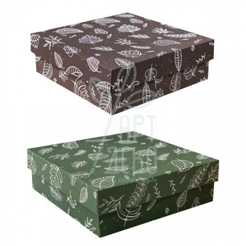 Коробка подарункова, гофрокартон "Листочки", 26х26х8,5 см, Україна