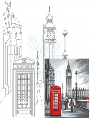 Полотно на картоні з контуром, Міста "Лондон", 30х40 см, бавовна, акрил, ROSA Start