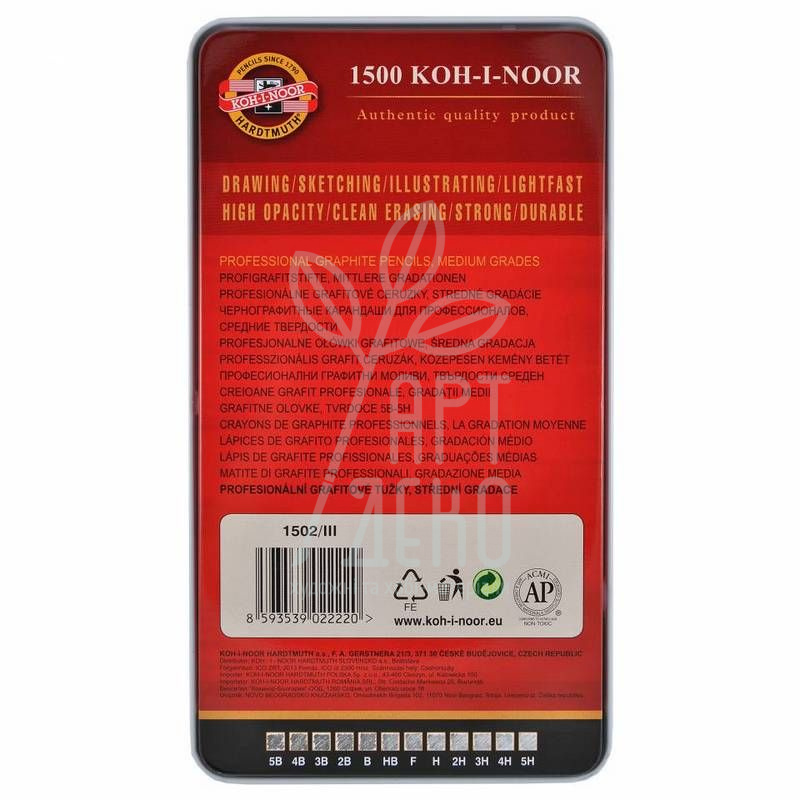 Набір олівців графітних Graphic 1502.ІІІ, 5В-5Н, в металевій коробці, 12 шт, KOH-I-NOOR