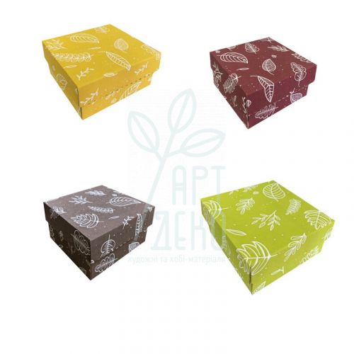 Коробка подарункова, гофрокартон "Листочки", 14,5х14х7,2 см, Україна