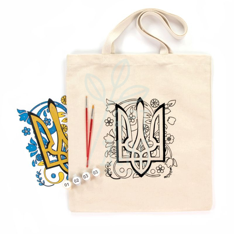 Набір екосумка-розмальовка "Тризуб", бавовна, 38х42 см, ROSA Talent