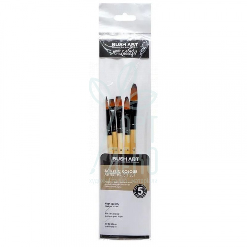 Набір пензлів Нейлон (круглий №6, плоскі №6,8, овальні №6,10), 5 шт, Rush Art