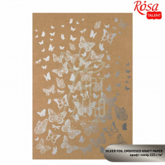 Крафт-папір з тисненням "Silver Butterflies", 21х29,7 см, 225 г/м2, ROSA Talent Крафт-папір з тисненням "Silver Butterflies", 21х29,7 см, 225 г/м2, ROSA Talent