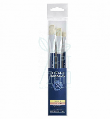 Набір пензлів Fine Hog bristle Brushes Set, Щетина плоска, 3 шт. (№8, 16, 24), к.р., Lefranc