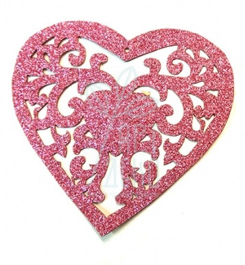 Набір декоративних сердечок, з глітером, рожеві,  7,5 см, 3 шт, Китай