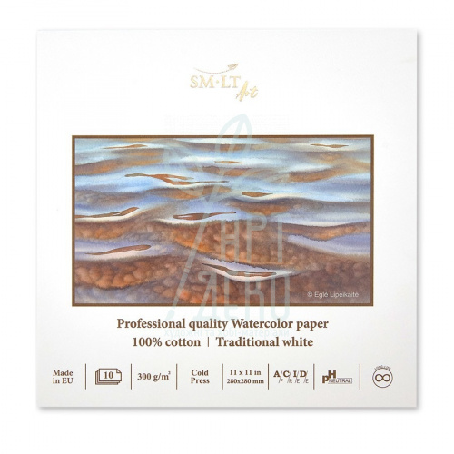Склейка для акварелі Pro Create Square, білий папір, 28x28 см, 300 г/м2, 10 л., SMILTAINIS