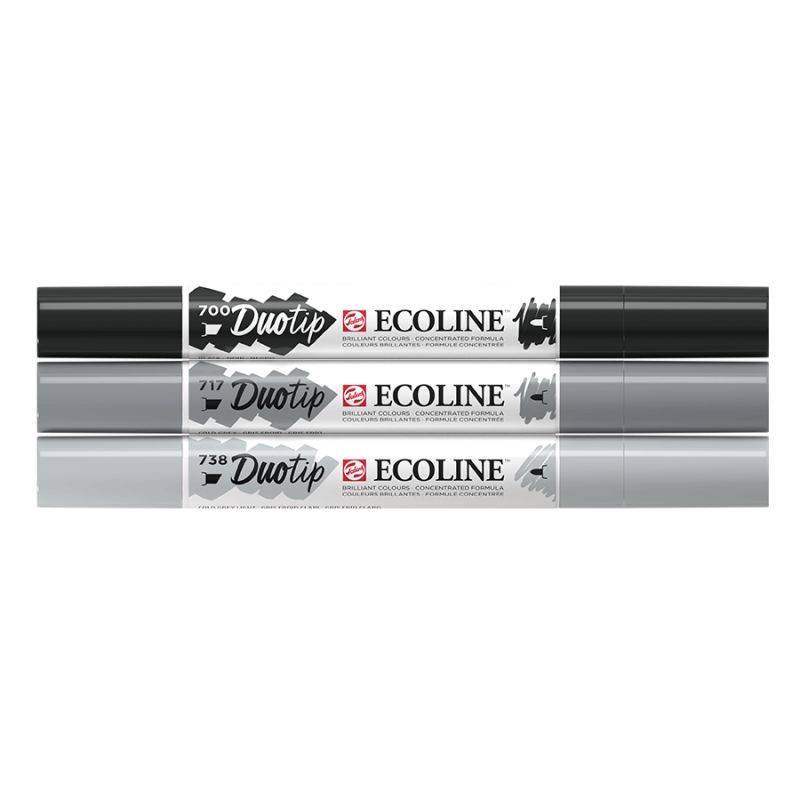 Набір маркерів акварельних двосторонніх Ecoline Duo Tip Black&Grey, 3 шт, Royal Talens