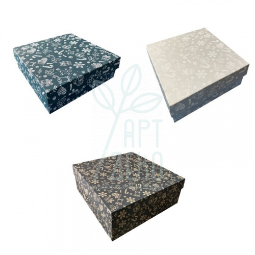 Коробка подарункова, гофрокартон "Новорічний візерунок", 26х26х8,5 см, Україна