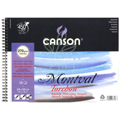 Альбом для акварелі Montval Torchon Bloc, спіраль, 270 г/м2, 12 л., Canson