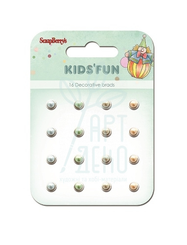 Набір брадсів перлинних "Kids'fun", блакитний, зелений, бежевий, 16 шт, Scrapberry's