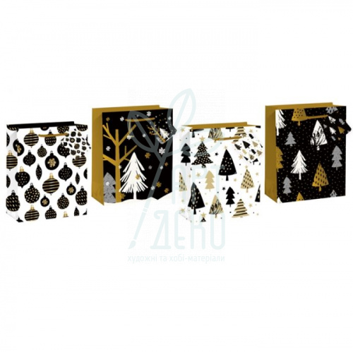 Пакет подарунковий з фольгованим тисненням, серія "Сучасний стиль", 23х18х10 см, Україна
