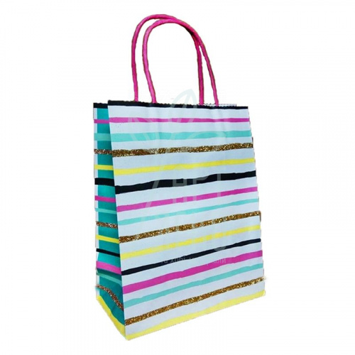 Пакет подарунковий з крафт-паперу "Смужки", 20х25х10 см, Україна