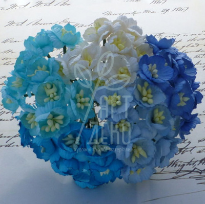 Квіти паперові Цвіт вишні, біло-сині тони, 2,5 см, 5 шт., Тайланд