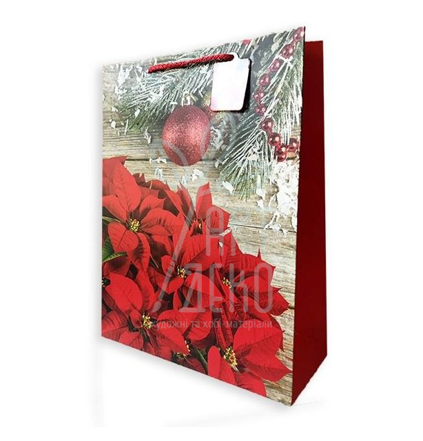 Пакет подарунковий "Різдвяні квіти", 44х32х11,5 см, Україна