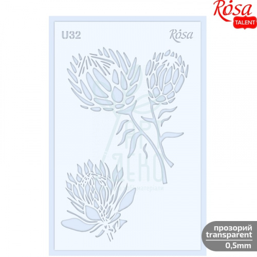 Трафарет багаторазовий універсальний, прозорий, №U32, серія "Квіти", 13х20 см, ROSA Talent