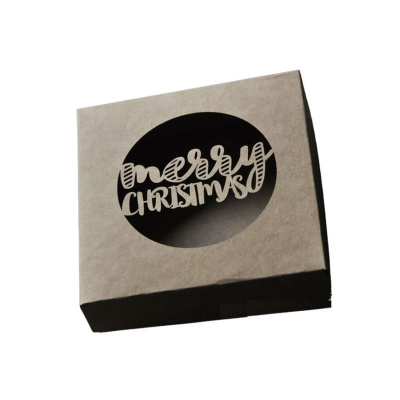 Коробка декоративна з віконцем, крафткартон "Merry Christmas", 10x10x3 см, Wycinanka