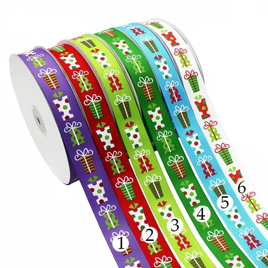 Стрічка репсова з принтом "Подарунки", 9 мм