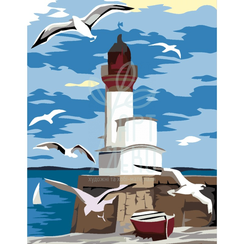 Набір для розпису за номерами "Маяк та чайки", 35х45 см, ROSA START