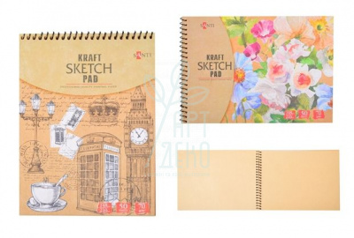 Альбом для скетчів Sketch Pad, спіраль, крафтовий папір, А5 (14,8х21 см), 70 г/м2, 50 л., Santi